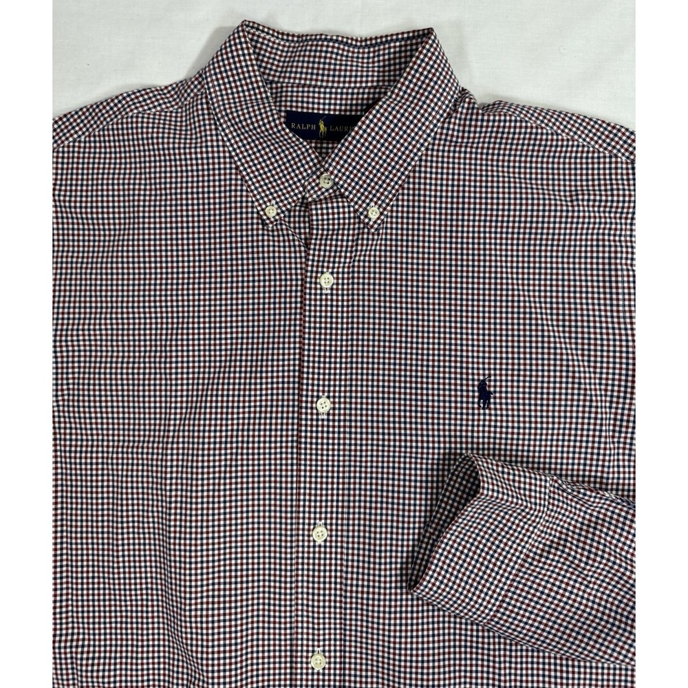 Polo Ralph Lauren Shirt Mens 2XL Red Blue Pony Oxford Gingham Button Down - Picture 1 of 5